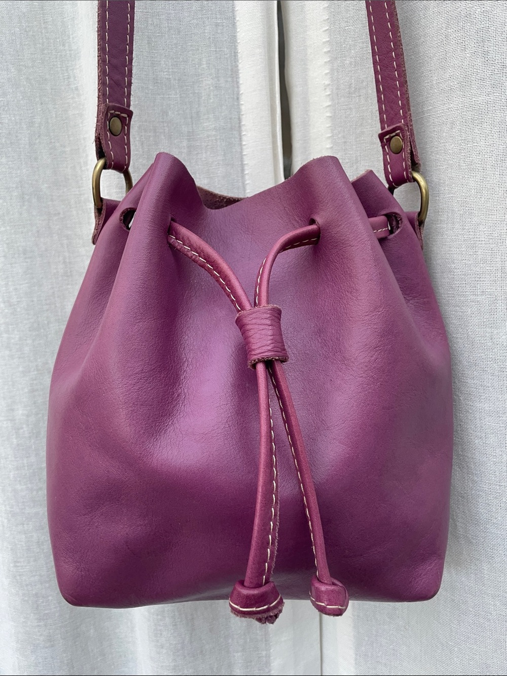 Portland Leather Women's Purple Cross Body Drawstring Bucket Bag